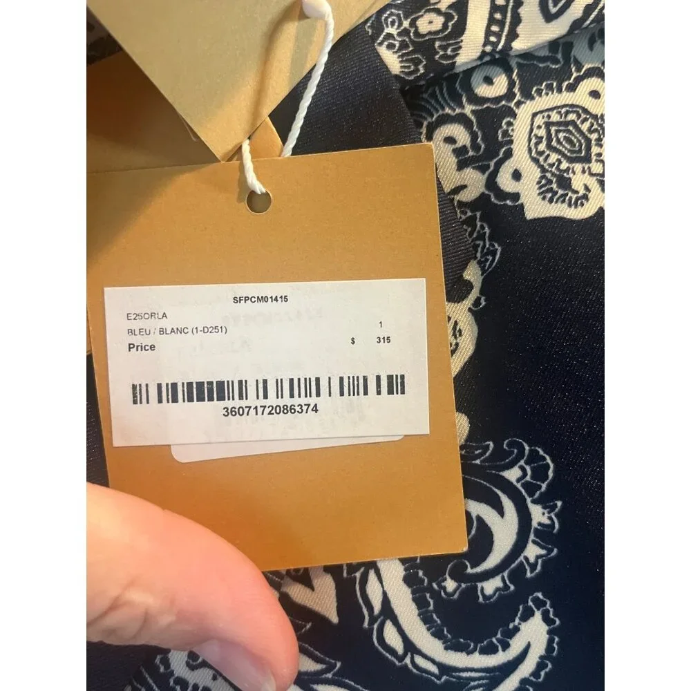 Sandro Womens Blue & White Paisley Short-Sleeve Button-Up Shirt Size 1 - Picture 5 of 10